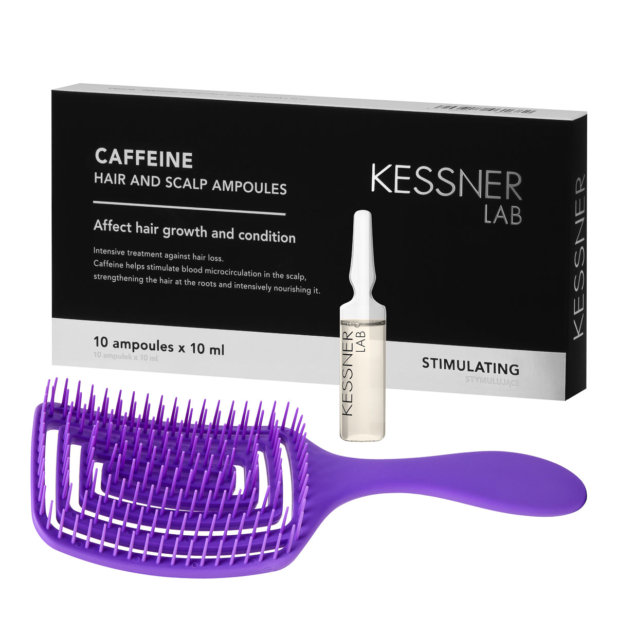 Set Flexible Hair Brush O-327 purple and Kessner Lab Caffeine Ampoules